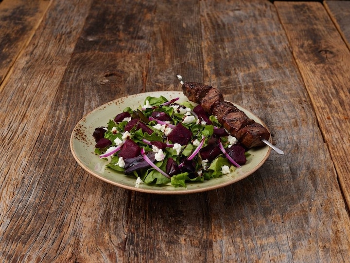 Beet & Goat Cheese Salad with Beef Tenderloin