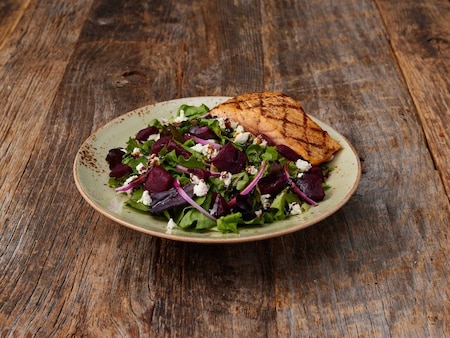 Beet & Goat Cheese Salad with Salmon
