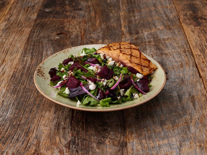 Beet & Goat Cheese Salad with Salmon